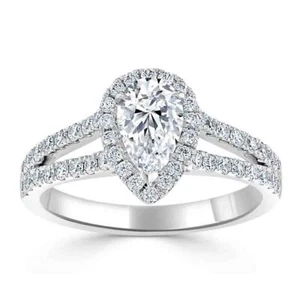2.00 Ct Pear Cut Simulated Diamond Wedding Ring 14K Solid White Gold Size 7.5  - Picture 1 of 6