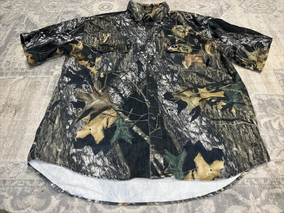 Mossy Oak Break Up Camo Button Down Shirt Short Sleeve Mens Sz XL Heavier Weight - Image 1 of 4