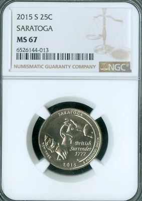 2015 S SARATOGA WHITE LABEL QUARTER NGC MS67  2nd FINEST REGISTRY  * - Image 1 of 2
