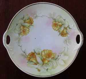 Antiguo narcisos pintado a mano plato con mango tres coronas Unger & Schilde Alemania - Imagen 1 de 3