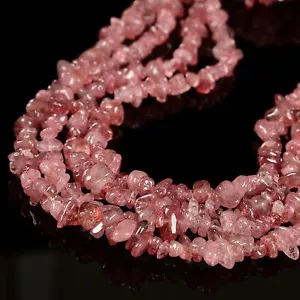 Natürlicher Erdbeerquarz unregelmäßiger Kieselstein Nugget Chips Perlen 7-8 mm 32" Strang - Bild 1 von 3