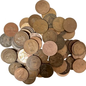 Lot of 80 Great Britain Penny Coins (1900s-1967) Victoria thru Elizabeth II - Picture 1 of 12
