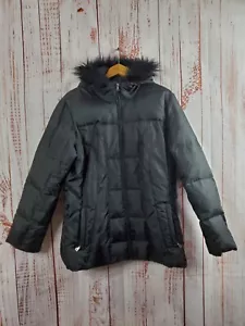 Abrigo Athletic Works para mujer XL negro relleno de plumón acolchado capucha de piel sintética - Imagen 1 de 14