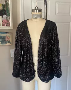 INC International Concepts BLACK Sequined Evening Blazer slinky Jacket *X-LARGE* - Picture 1 of 6