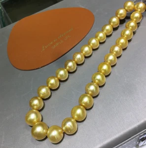 Huge 18"11-14mm natural south sea genuine gold pearl necklace - Picture 1 of 3