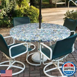youngseahome Round Outdoor Tablecloth with Umbrella Hole-Waterproof Fitted Ta - Picture 1 of 5