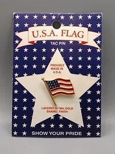 Vintage USA Flag Tac Lapel Pin Enamel Finish Made In USA On Original Card - Picture 1 of 2