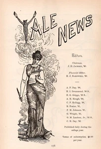 1889 Yale Banner Originalseite Yale News Illustration Redaktionsliste - Bild 1 von 2