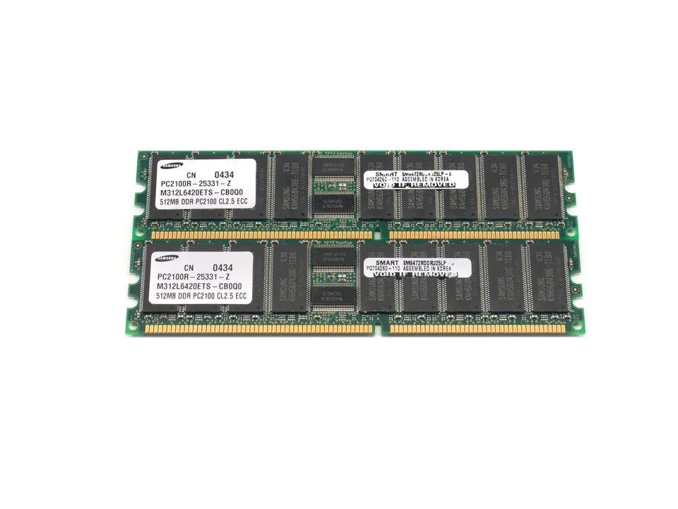 Samsung - M312L6420ETS-CB0Q0 - 512MB DDR-266/PC-2100 Registered ECC DIMM x 2 - Image 1 of 2