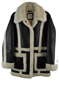 Abercrombie & Fitch Womans Faux Shearling Faux Leather Black Size XS Aviator B3 - Picture 1 of 9