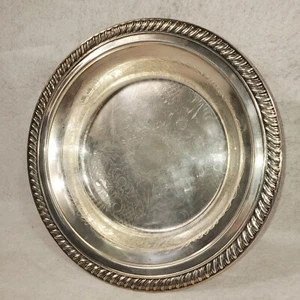 Bandeja de placa de plata grabada floral de 11,5" pulgadas de diámetro - Imagen 1 de 8