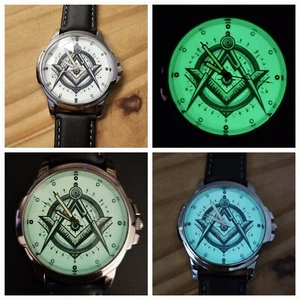 Freimaurer Quadratisch Kompass Armbanduhr Fluoreszierend Ziffernblatt Absorbiert - Bild 1 von 9