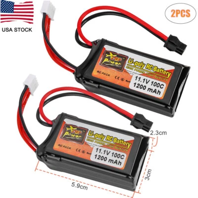 2x 11.1v 1200mAh 100C 3s Lipo Battery SM 2P Plug for RC Car Truck Boat Airplane - Image 1 of 4