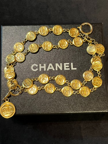 Bracciale Chanel Bracciale Catena AUTENTICO Logo Coco Moneta Medaglia Rara Vintage Oro F S