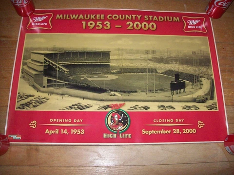 Vtg MILWAUKEE COUNTY STADIUM BREWERS BRAVES MILLER BEER POSTER Limited Edition Cover