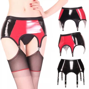 Women Shiny Glossy Patent Leather Garter Belts with 6 Wide Straps Metal Buckles. - Picture 1 of 21