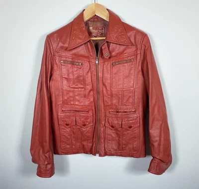 VTG Members Only Zip Up Leather Jacket Men's 40 Red Brown Europe Craft Retro - Image 1 of 4