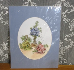 Blau mattiert - Druck von 3 Vogelhäusern - 11" x 14" - Bild 1 von 6