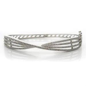 Eleganter weiß plattierter Zirkonia Stein Armreif Ehering 2,5 Größe - Bild 1 von 9