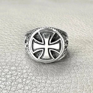 Anillo Caballero Cruz Templaria Caballero Cristiano Plata de Ley 925 Hecho a Mano - Imagen 1 de 5