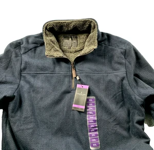 Size 2XL London Fog Mens Fleece Pullover Jacket Sherpa Lined 1/4 Zip Navy New S3 - Picture 1 of 18