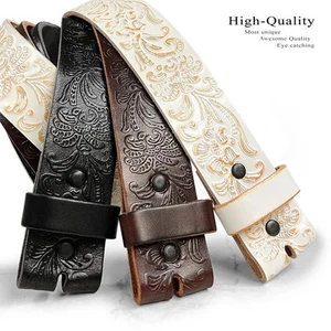 Genuine Full Grain Western Floral Engraved Tooled Leather Belt Strap with Snaps - Picture 1 of 9