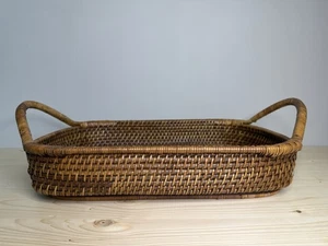 Pampered Chef Woven Selections Rectangle Wicker Serve Basket Casserole Handles - Picture 1 of 7