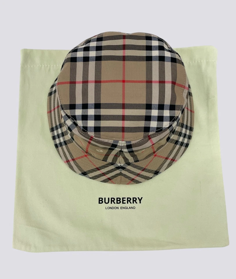 Burberry London Nova Check Monogram Cotton Canvas Bucket Hat Cap Head Size M - Image 1 of 4