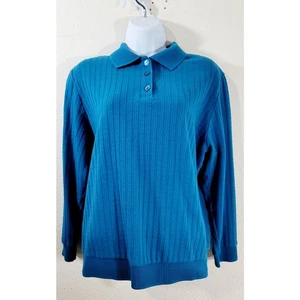 Draper's & Damon's Teal Blue 3 Button Henley Collard Top Large Lightweight Soft - Picture 1 of 7