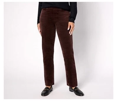 Denim & Co PETITE Stretch Velvet Straight Leg Pull On Pant BLACK PETITE MEDIUM - Image 1 of 4