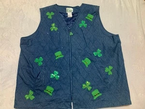Quacker Factory St. Patricks Day Zip-Up Blue Denim Vest size 3x - Picture 1 of 12