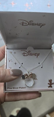 DISNEY Minnie / Mickey Mouse Silver Plated Crystal Necklace Charm Pendant Nwb - Image 1 of 3