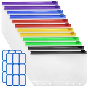 12 Pcs A6 Cash Envelopes - Zipper Binder Pockets for Budgeting - Picture 1 of 8