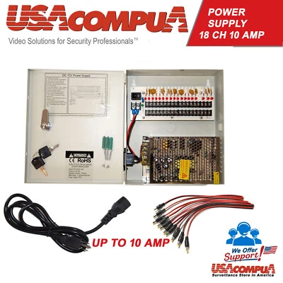18 CH Power Supply CCTV CP1218-10A 18 Port 12V DC+ Pigtail Auto Reset 10 AMP - Image 1 of 4