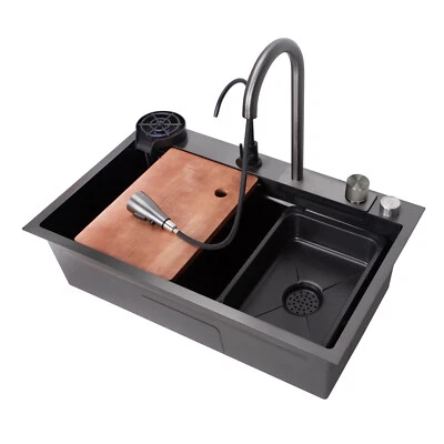 Fregadero de cocina de acero inoxidable Flying Rain Watefall con grifo abatible 29,5 pulgadas Foto 1 de 4