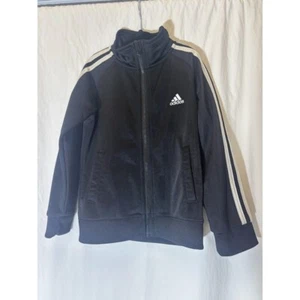 Adidas Boys Black White Stripes Track Jacket Size 5 Q30 - Picture 1 of 6