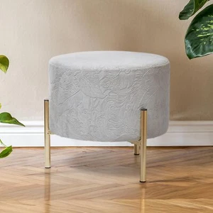 Round Ottoman 12.8x12.4in Three Legged Stool Velvet Foot Rest Under Desk - Picture 1 of 6