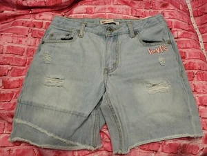 LEVI'S GIRLS LOW PITCH MIDI SHORTS DENIM DISTRESSED FLORAL SIZE 14 REG - Picture 1 of 8