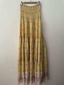 Jaase Yellow Floral Strapless Shirred Tiered Maxi Dress Size S - Picture 1 of 7