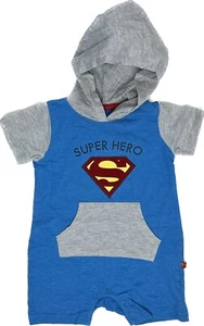 DC Comics Baby Blue Short Sleeve Cotton Hooded Superman One Piece Romper 3-6 MO - Picture 1 of 1