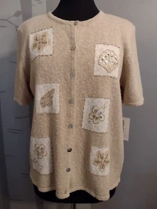 Maglione cardigan Alfred Dunner M* manica corta floreale con bottoni ricamati - Foto 1 di 7