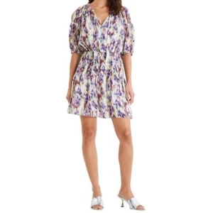 Tanya Taylor Valentina Kleid Mehrfarbig Abstrakt Minikleid Lila Creme Kastig M - Bild 1 von 10