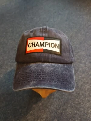Champion Spark Plugs Dark Blue Stone Washed Baseball Cap Garage Advertising - Image 1 of 2