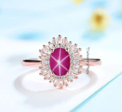 Ring Ruby 6 Ray Star Ring in 925 Sterling Silver Ring Pink Lindy Star Ring - Image 1 of 4