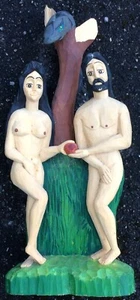 Escultura en madera tallada Adán y Eva probablemente de Mieczyslaw Gaja, años 80 - Imagen 1 de 2