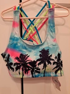 Justice Girls Size 16 Bikini Top NWT Palm Trees - Picture 1 of 5