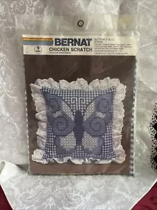 Bernat Chicken Scratch Butterfly Bleu 14” Pillow Kit w Zweigart Gerta Fabric - Picture 1 of 12