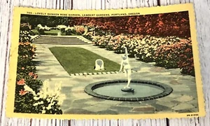 Portland OR, 755 Sunken Rose Garden, Lambert Gardens, Linen Oregon Postcard - Picture 1 of 2