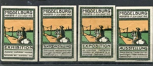 Poster Stamp Label set of 4 MIDDELBURG HOLLAND Zeeland costumes art houses 1913 - Picture 1 of 2