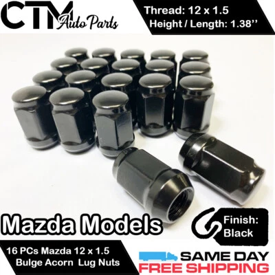16 PIEZAS MAZDA NEGRO 12X1.5 TUERCA DE RUEDA ABULTAMIENTO BELLOTA ASIENTO CÓNICO APTO PARA COCHES MAZDA Foto 1 de 2